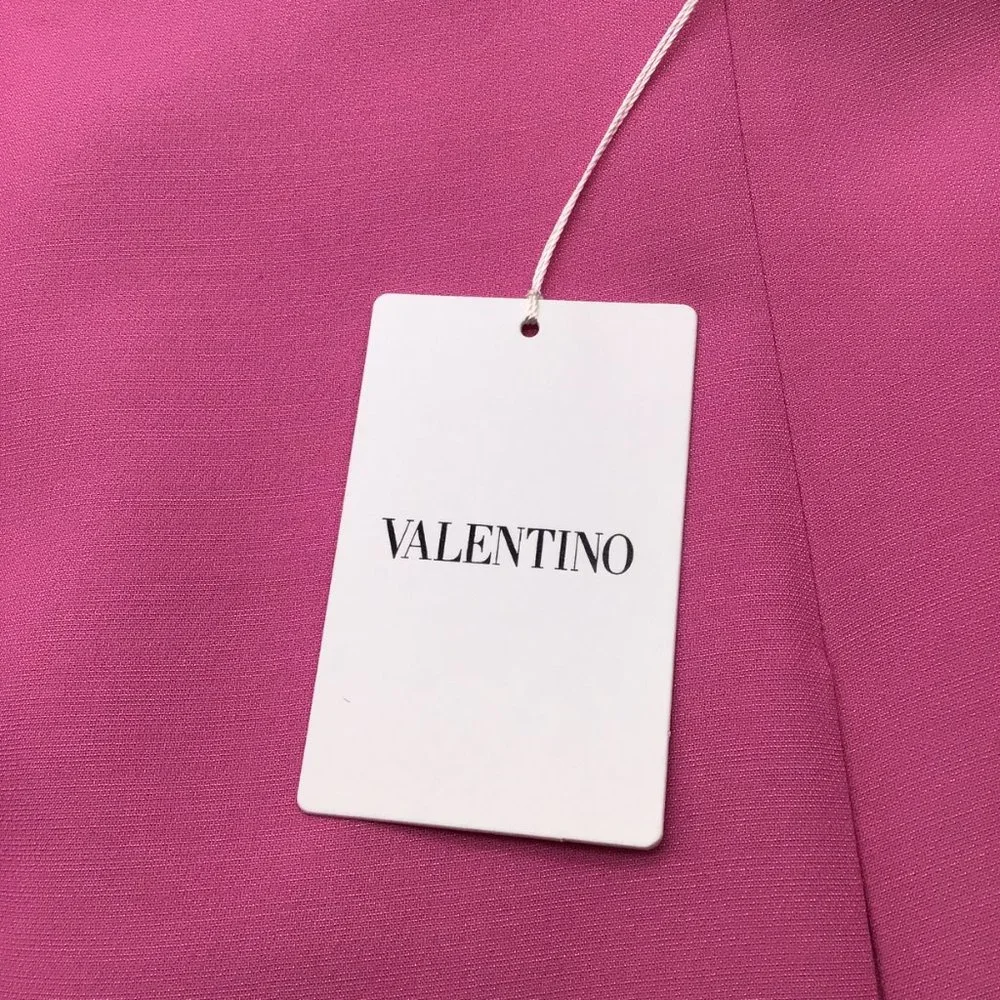 VALENTINO BUBBLEGUM PINK RUFFLED DETAIL SLEEVELESS WOOL CREPE DRESS - Picture 5 of 5